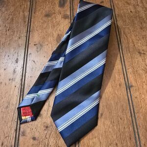 Sparks John Sparks Blue Black White Stripe 100% Polyester Men’s Neck Tie